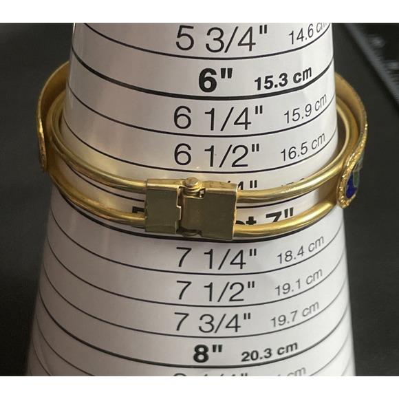 Vintage Cloisonne Hinged Bracelet Bangle Panda Floral Calla Lily Gold Tone - Picture 14 of 15